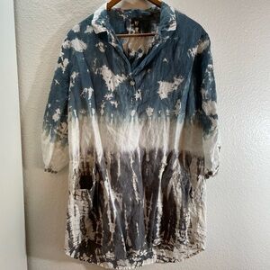 XCVI 100% Linen Women’s Size M Tie Dye One Button Loose fitting Collared Tunic